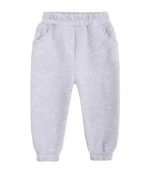 Custom heather grey baby joggers, featuring soft cotton sweatshirt fabric, durable elastic waistband, and cuffed leg openings. High-quality infant sweatpants from a professional OEM/ODM clothing manufacturer in China.