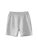 Custom heather grey baby shorts, featuring a comfortable elastic waistband, premium soft cotton-rich fabric, and classic athletic fit. High-quality unisex infant summer bottoms from an expert OEM/ODM clothing manufacturer.