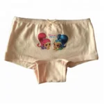 Custom light beige girls boyshort underwear, cute cartoon character print toddler panties, high-quality soft cotton children's briefs, professional OEM/ODM baby innerwear manufacturer.