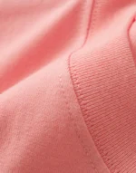 High-density rib-knit crew neck on custom pink womens T-shirt, anti-deformation collar detail, premium shape-retention neckline from a professional OEM/ODM garment manufacturer.