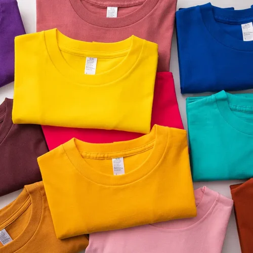 Custom mens blank T-shirts in vibrant multi-colors, high-quality cotton crew neck tees, professional OEM/ODM garment manufacturer for private label apparel.